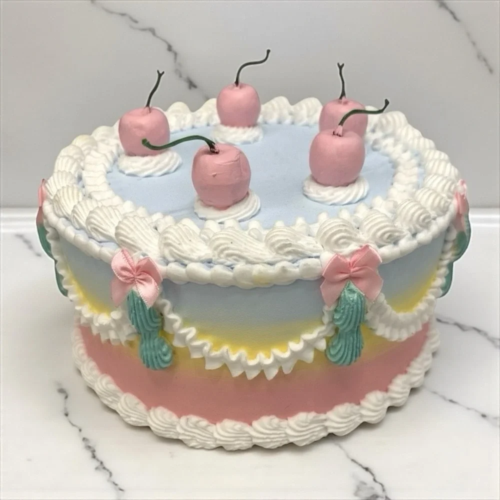 Pastel Faux Cake Decor w/ Cherries | Coquette Fake Cake Kawaii Display